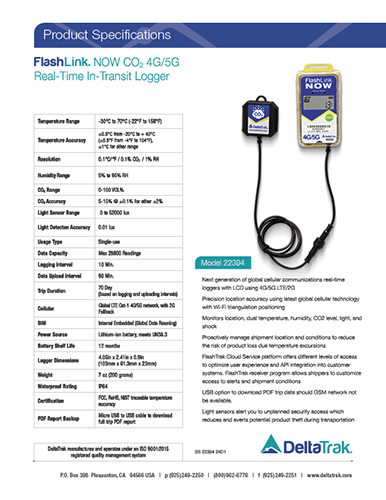 Download FlashLink® NOW CO2 4G/5G Real-Time In-Transit Logger 22394 Spec Sheet