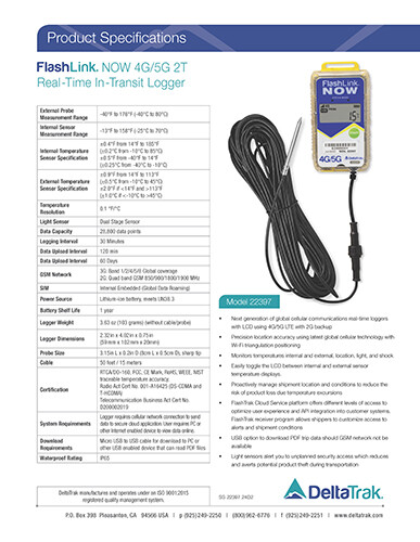 Download FlashLink® NOW CO2 4G/5G Real-Time In-Transit Logger 22397 Spec Sheet